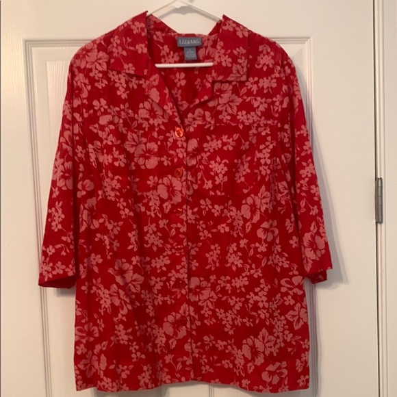 Liz & Me Red Floral Blouse - Picture 1 of 4